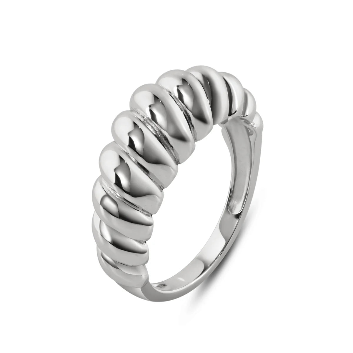 Rhodium Plated 8mm Sterling Silver Croissant Ring