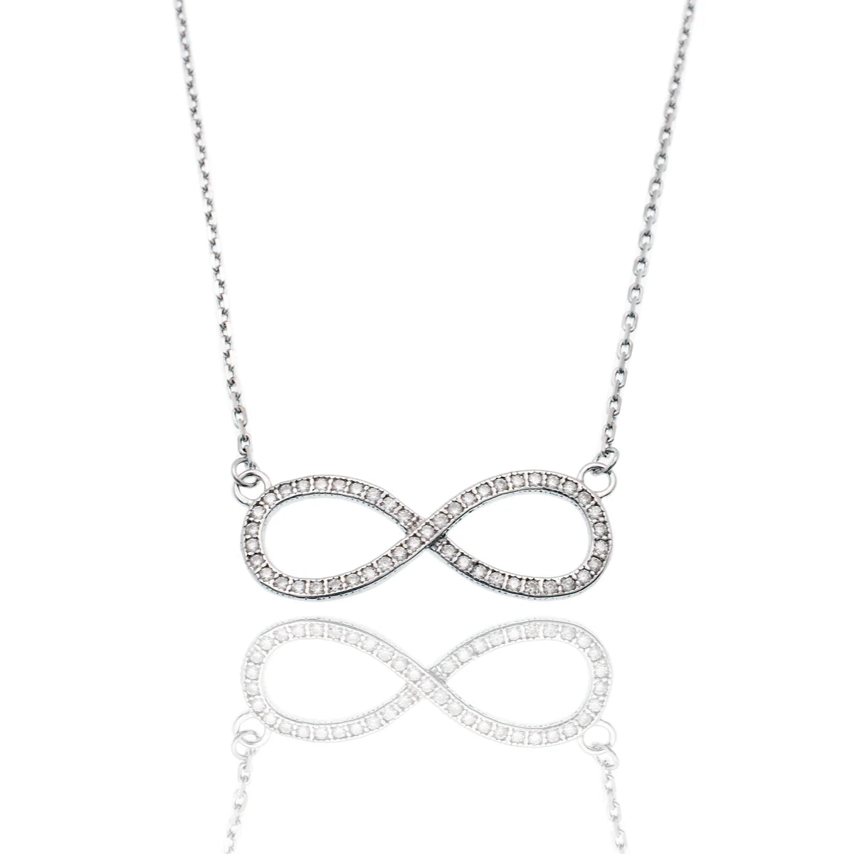 Rhodium Plated Sterling Silver Moissanite Infinity Necklace
