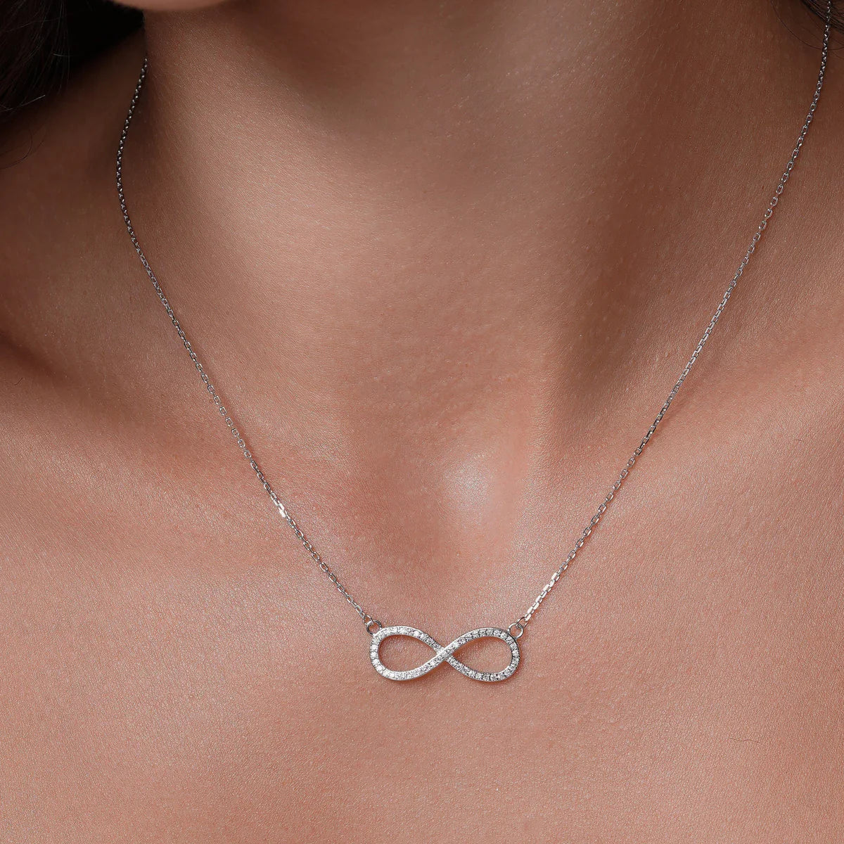 Rhodium Plated Sterling Silver Moissanite Infinity Necklace