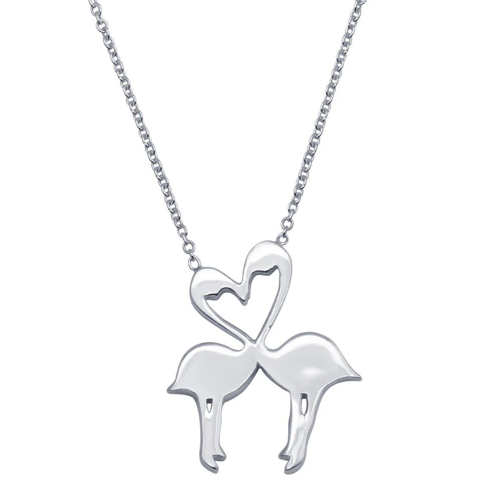 Rhodium Plated Sterling Silver Flamingo Necklace