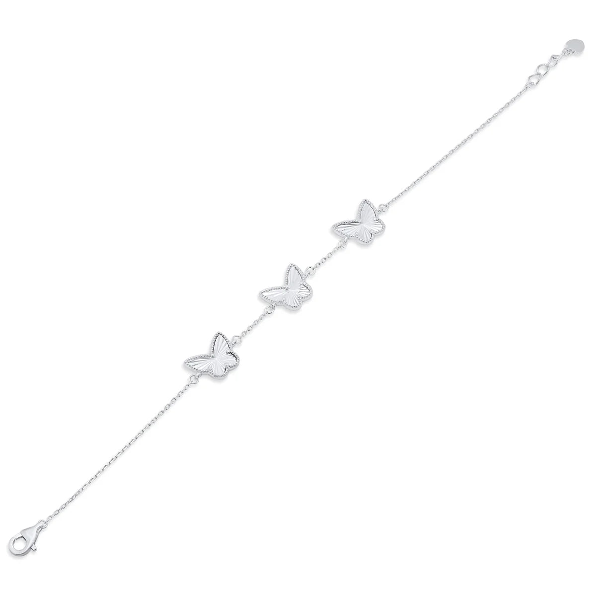 Rhodium Plated Adjustable Sterling Silver Butterfly Charm Bracelet