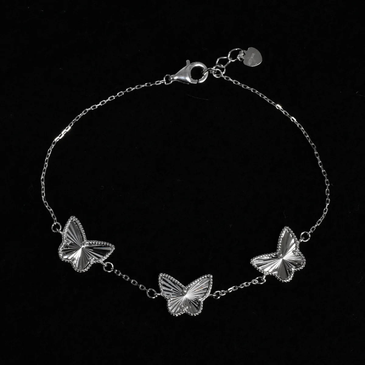 Rhodium Plated Adjustable Sterling Silver Butterfly Charm Bracelet