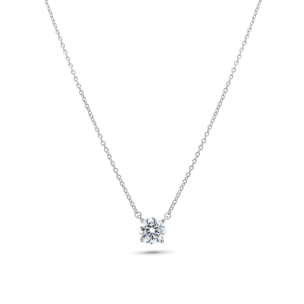 Rhodium Plated Sterling Silver Moissanite Halo Necklace