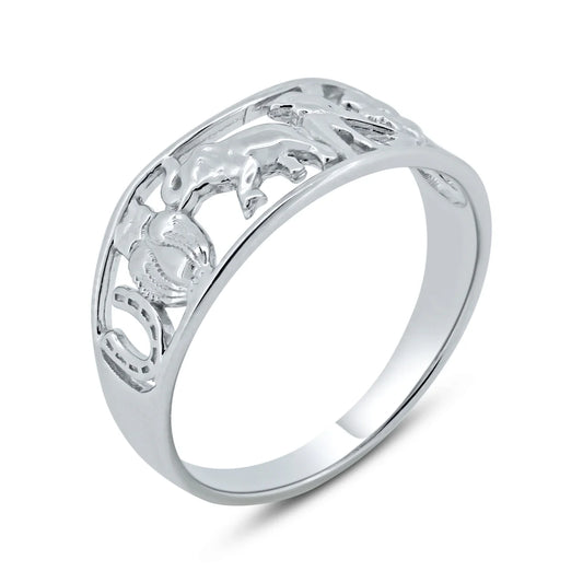 Rhodium Plated Sterling Silver Lucky Symbols Ring