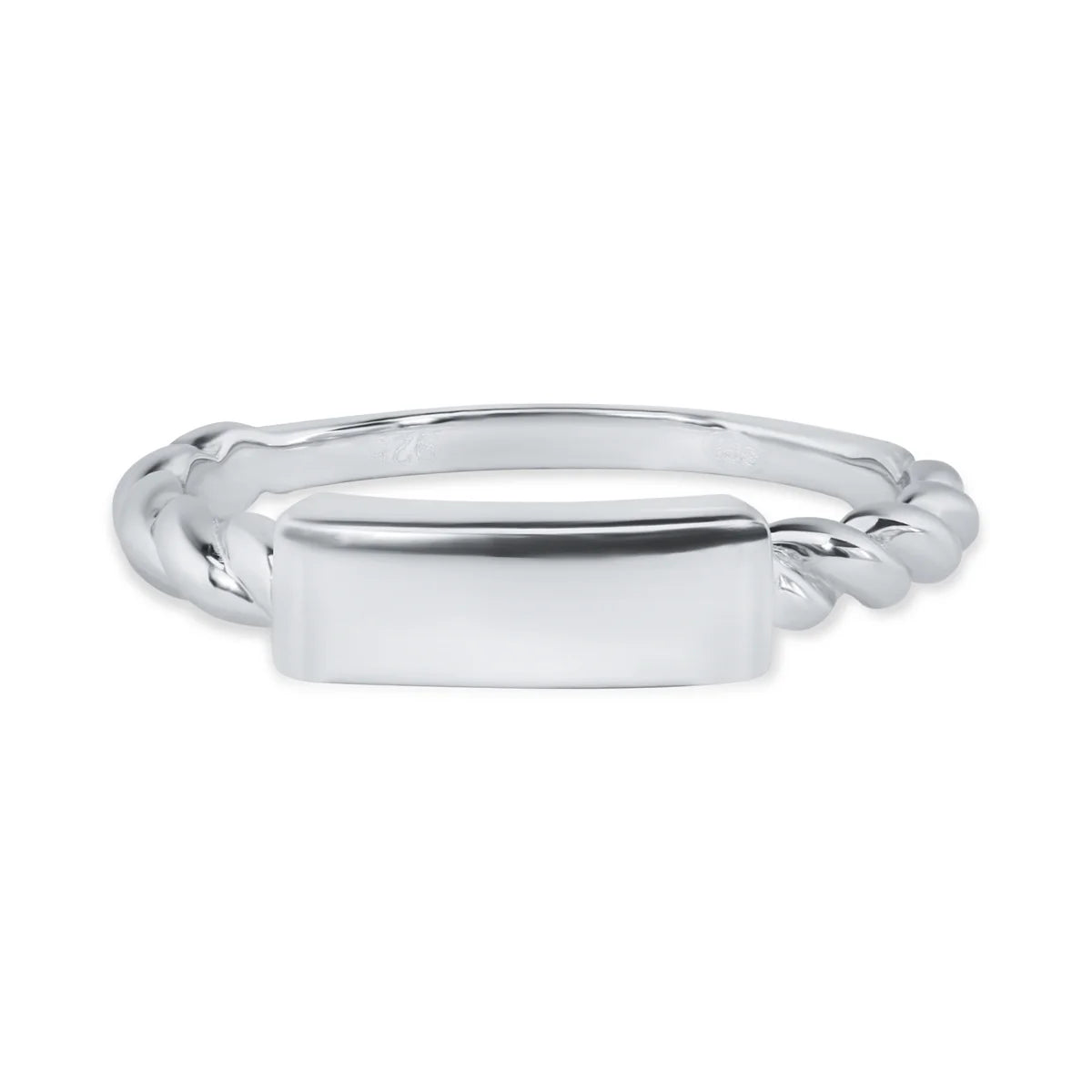 Rhodium Plated 4.3mm Sterling Silver Bar Tag Ring