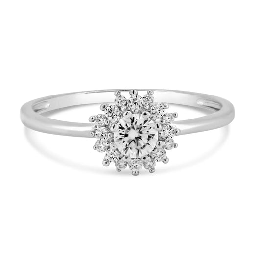 Rhodium Plated Sterling Silver Moissanite Flower Ring