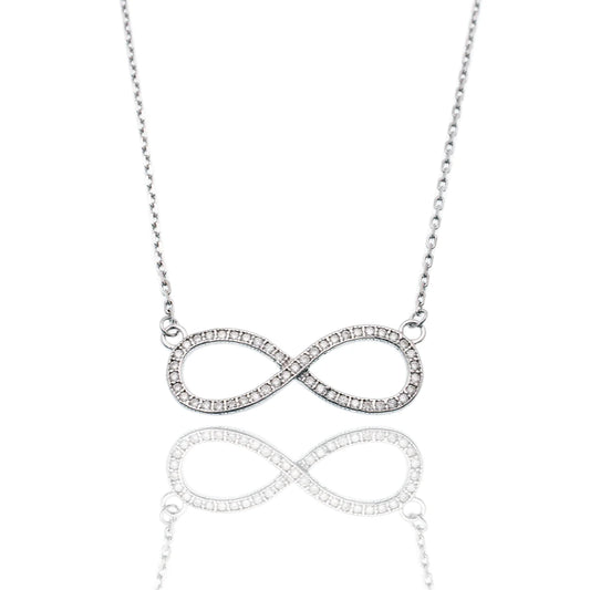 Rhodium Plated Sterling Silver Moissanite Infinity Necklace