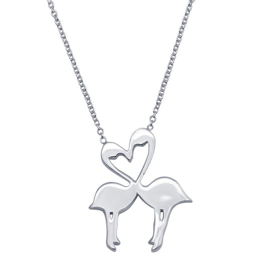 Rhodium Plated Sterling Silver Flamingo Necklace