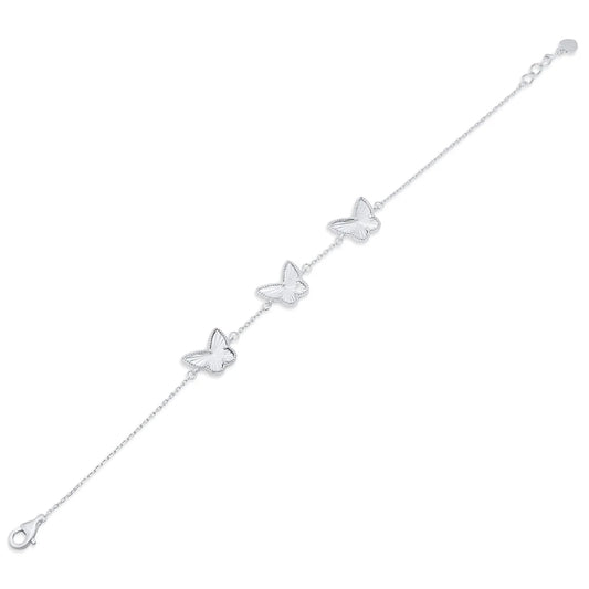 Rhodium Plated Adjustable Sterling Silver Butterfly Charm Bracelet