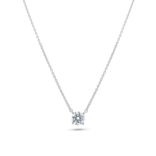 Rhodium Plated Sterling Silver Moissanite Halo Necklace